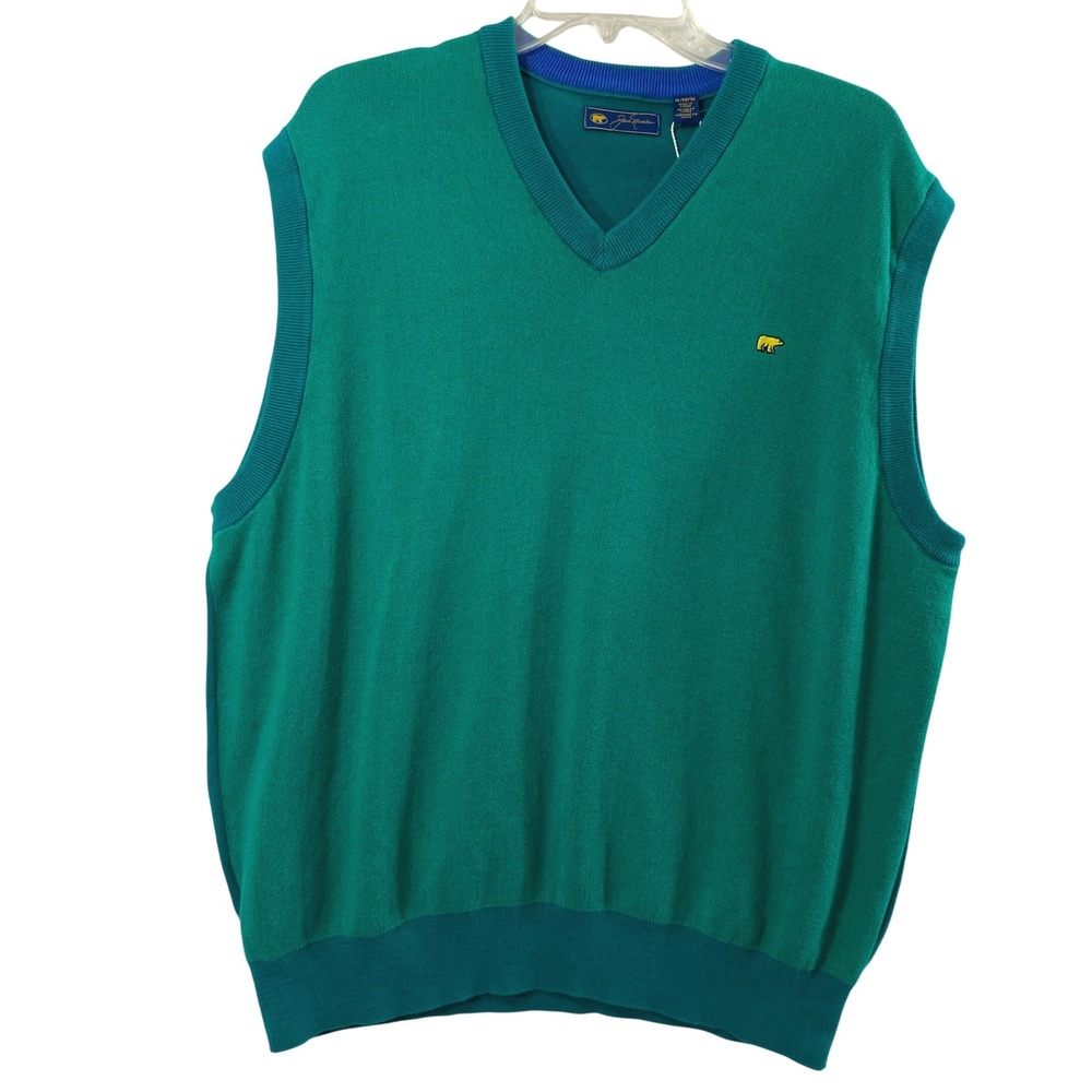 Jack Nicklaus Sweater Vest Men XL Everglade Green V-Neck Golden Bear Golfcore